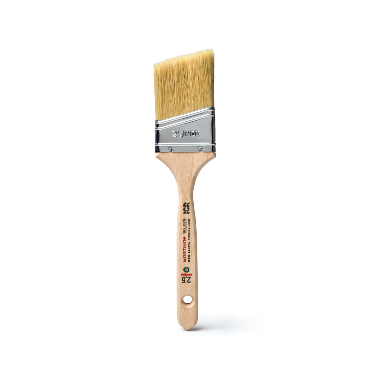 Martina+ angled brush with natural bristles and wood handle, front view on white background