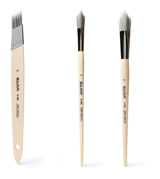 Comet Brushes, Synthetic Bristle. Triangle 25mm, triangle 15mm, flat angle 25mm