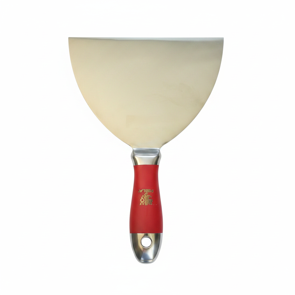 NELA wide rounded putty knife blade up handle down white background
