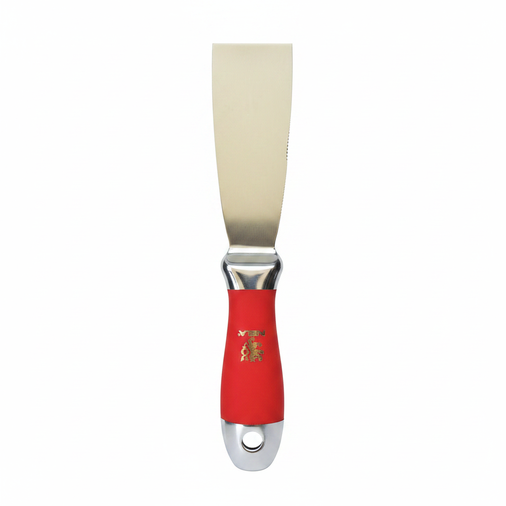NELA narrow putty knife blade up handle down white background