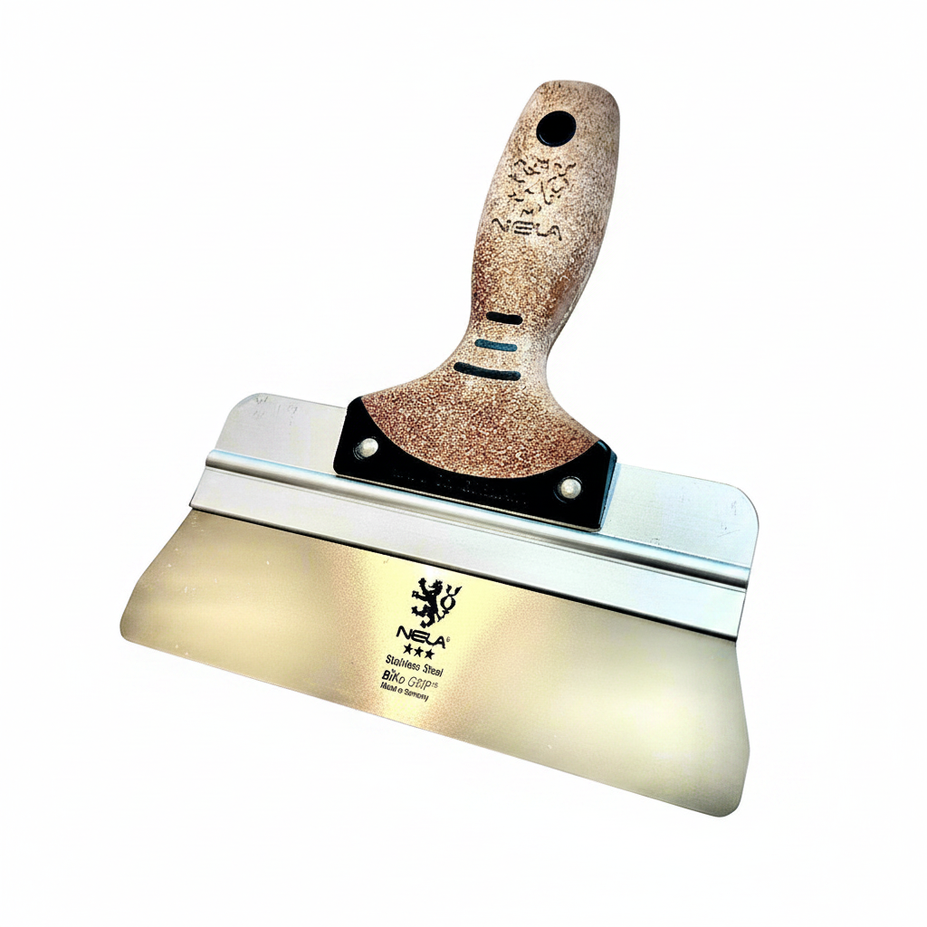 NELA silver taping knife on white background