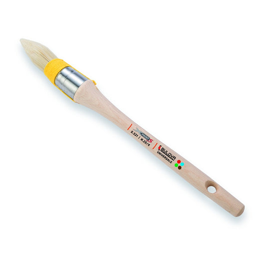 Rechampir No. 25 round sash brush with pale bristles, yellow band and long wood handle
